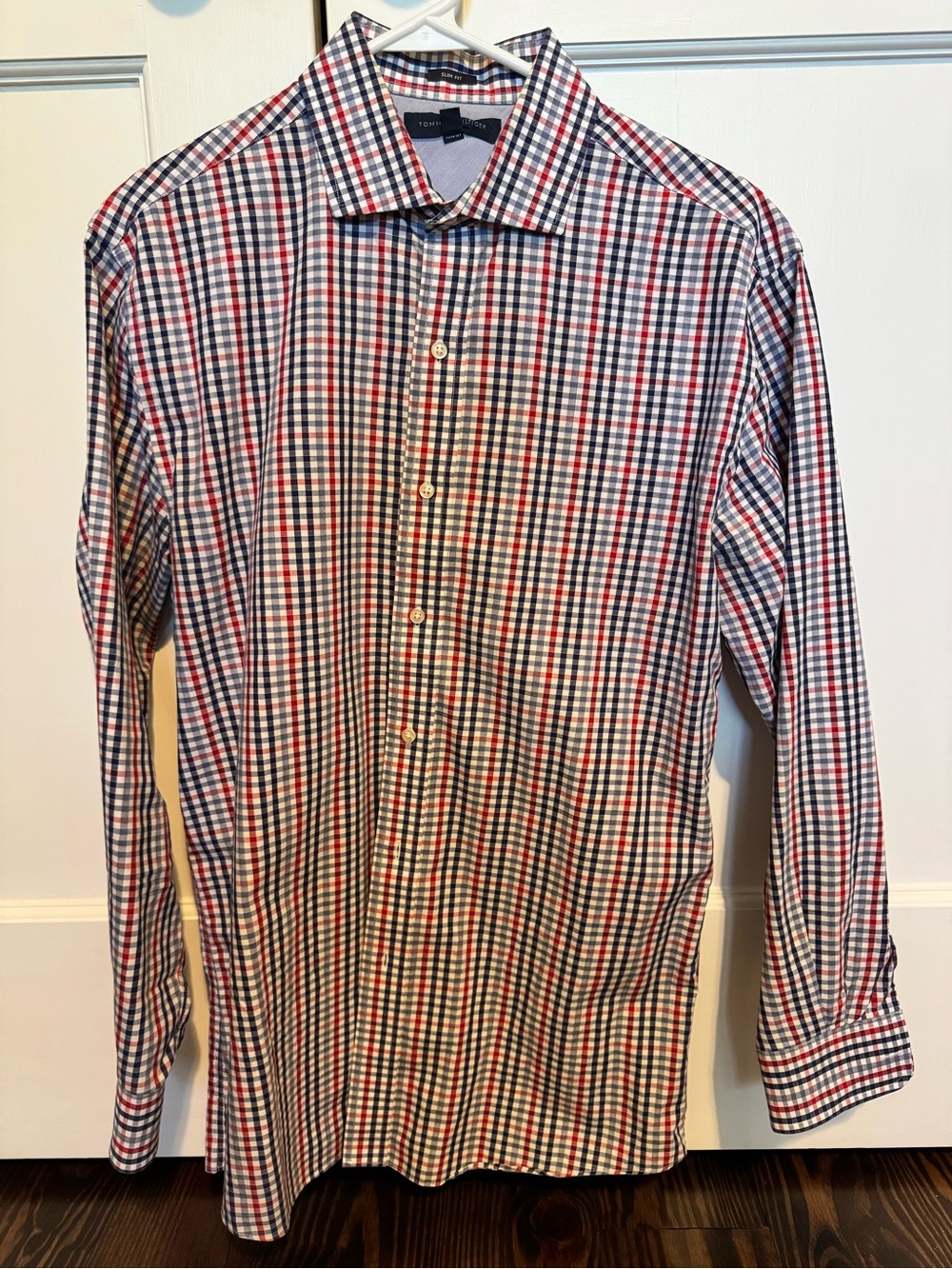 Men's Red, White & Blue Check Dress Shirt